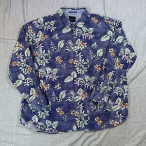 Tommy Bahama Shirt Mens 3XL Blue Floral Print Button Up Long Sleeve‎ Casual